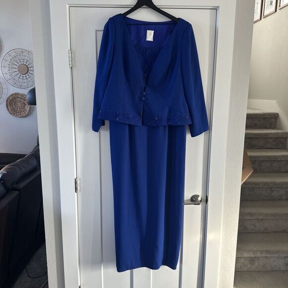 Watters & Watters Sz 20 MOB MOG Long Gown & Blazer Cobalt Blue Sheath Embroidery - Picture 1 of 16